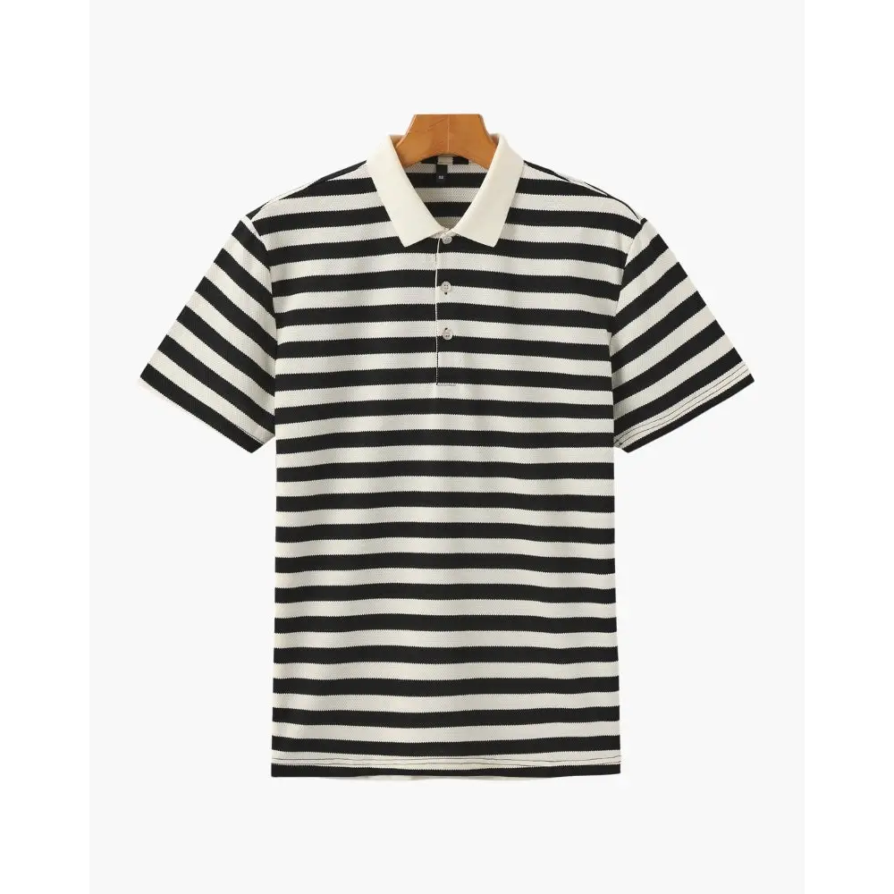 Riviera Textured Stripe Knit Polo - Black / 2XS