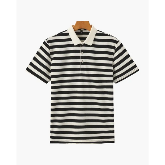 Riviera Textured Stripe Knit Polo - Black / 2XS