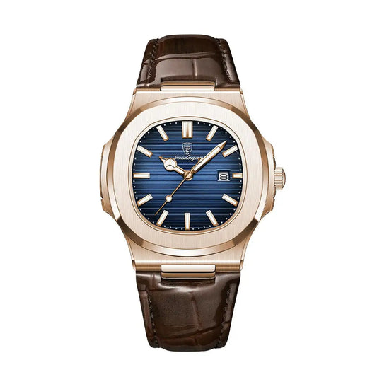 Rose Gold Leather Luxe Watch - Blue