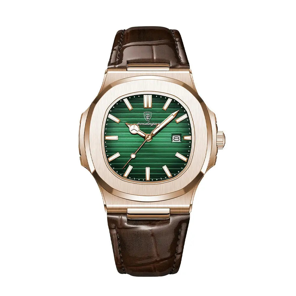 Rose Gold Leather Luxe Watch - Green