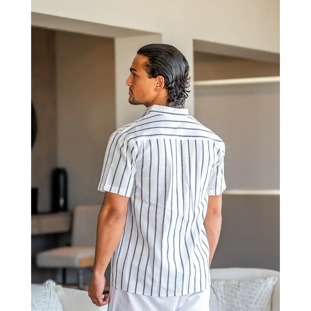 Santorini Striped V-Neck Linen Shirt