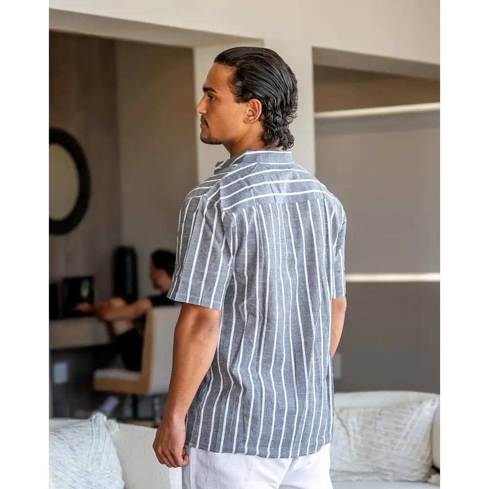 Santorini Striped V-Neck Linen Shirt
