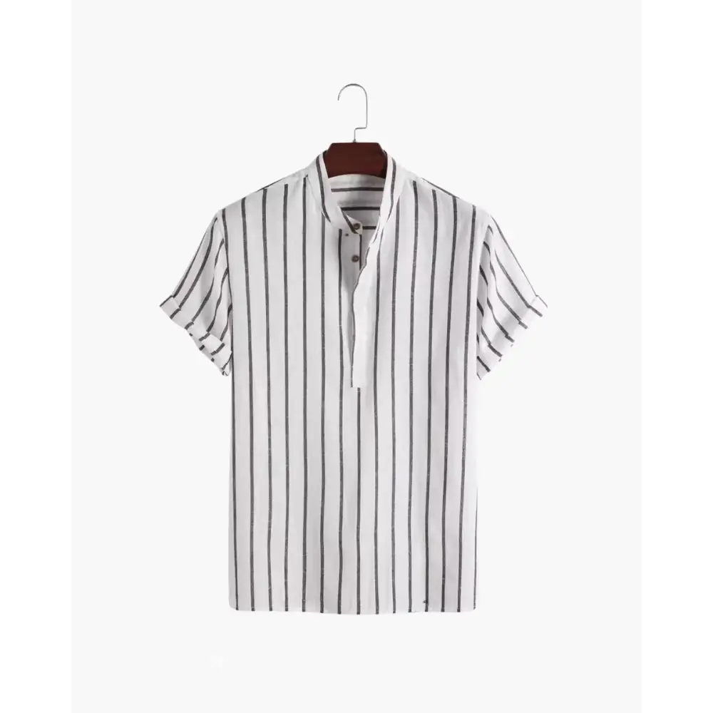 Santorini Striped V-Neck Linen Shirt - White / S