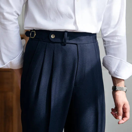 Sartorial Pleated Side-Adjuster Trousers - Navy / 29
