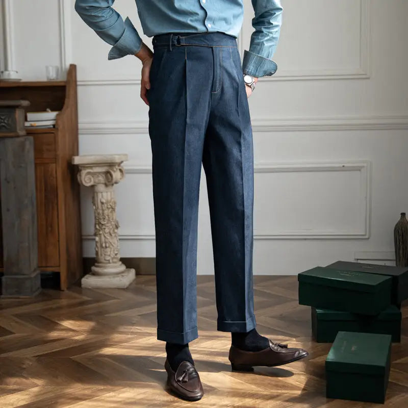 Savile Denim Pleated Trousers
