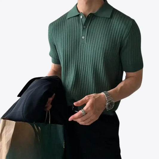 Savile Row Textured Knit Polo - Green / S