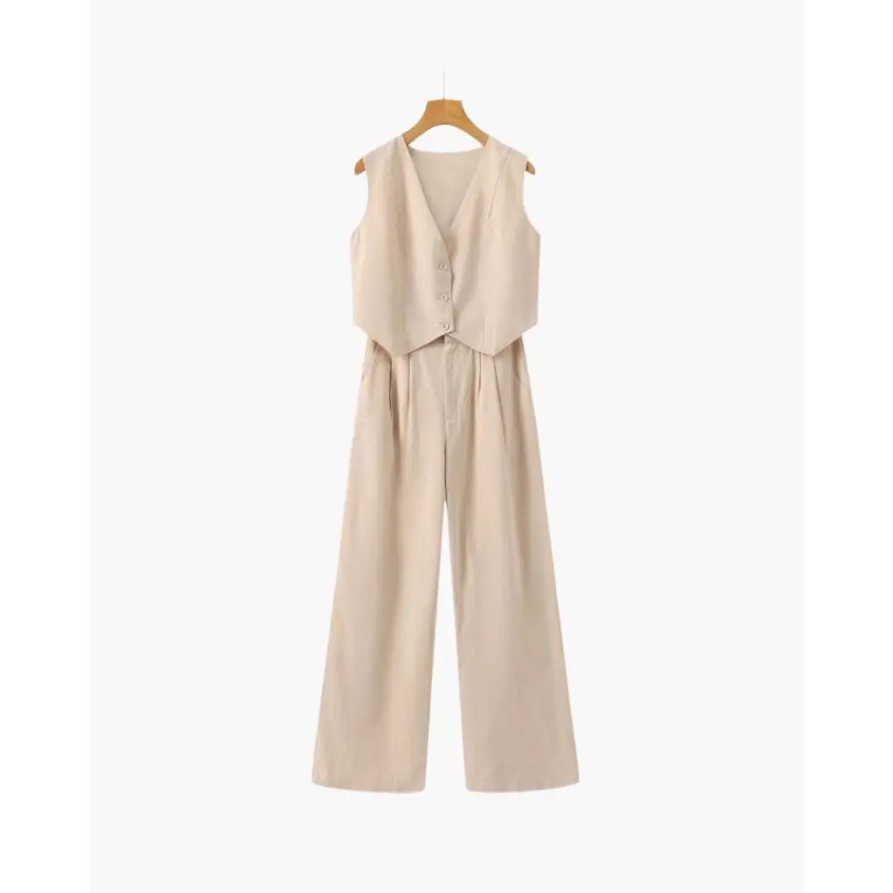 Sleeveless Wide-Leg Jumpsuit - Beige / S