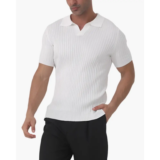 Slim Fit Ribbed Cotton Polo - White / S