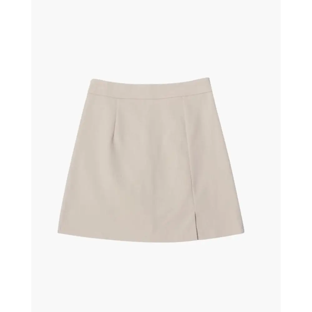 Straight Mini Skirt with Slit - Beige / S
