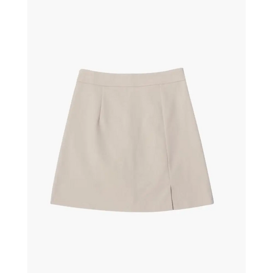 Straight Mini Skirt with Slit - Beige / S