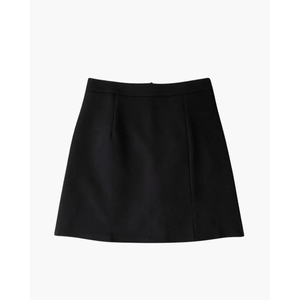 Straight Mini Skirt with Slit - Black / S