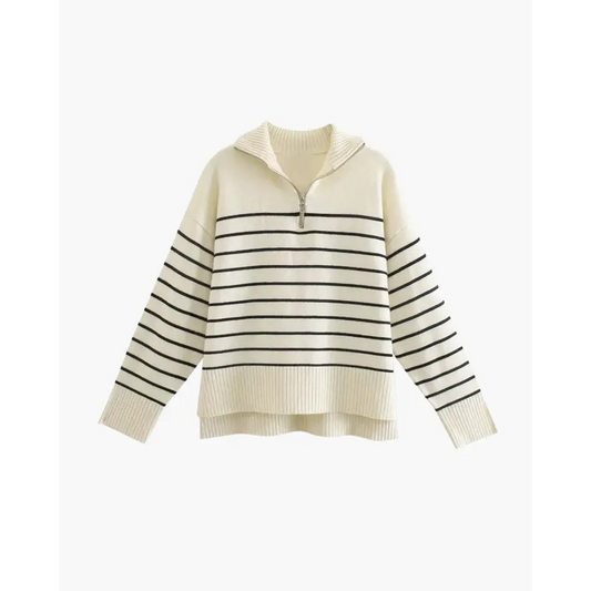 Striped Half-Zip Knit Sweater - Small