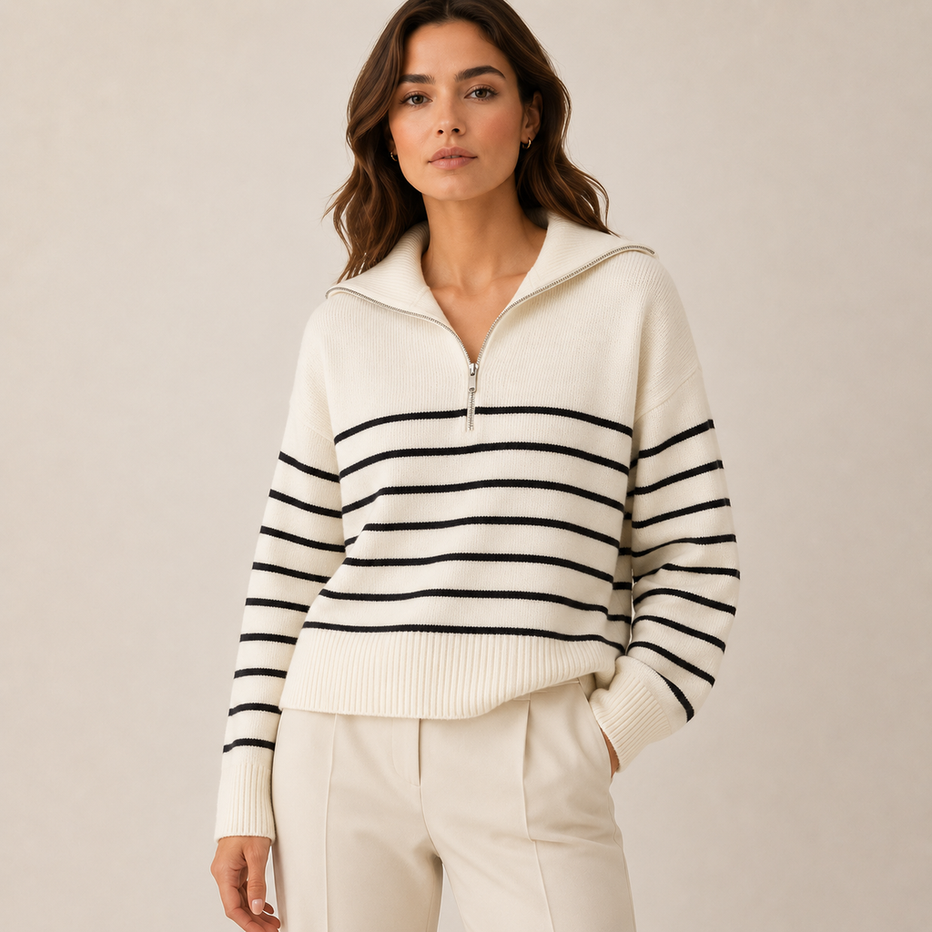 Striped Half-Zip Knit Sweater