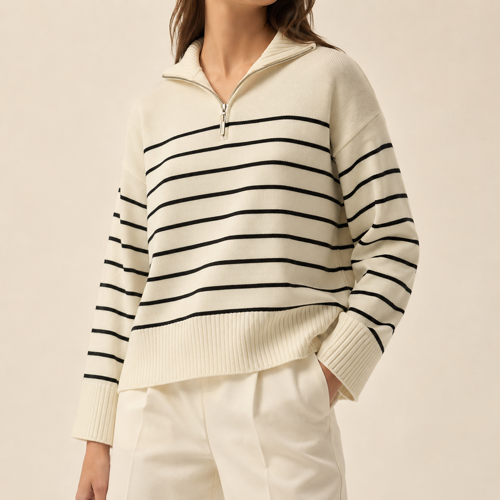 Striped Half-Zip Knit Sweater - Small