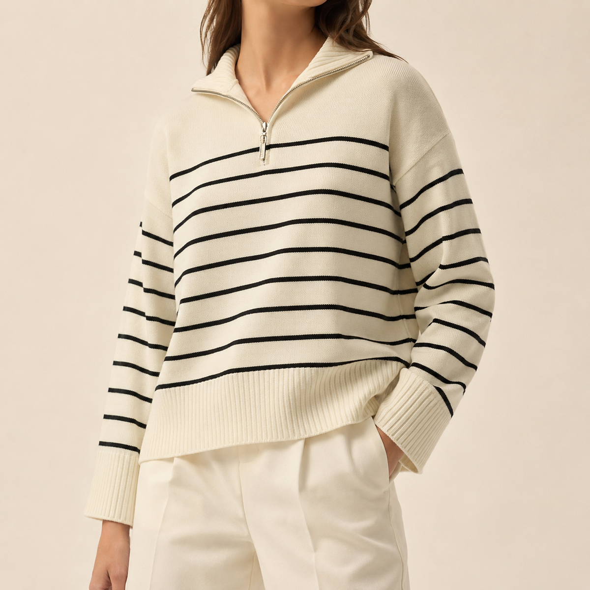 Striped Half-Zip Knit Sweater - Small