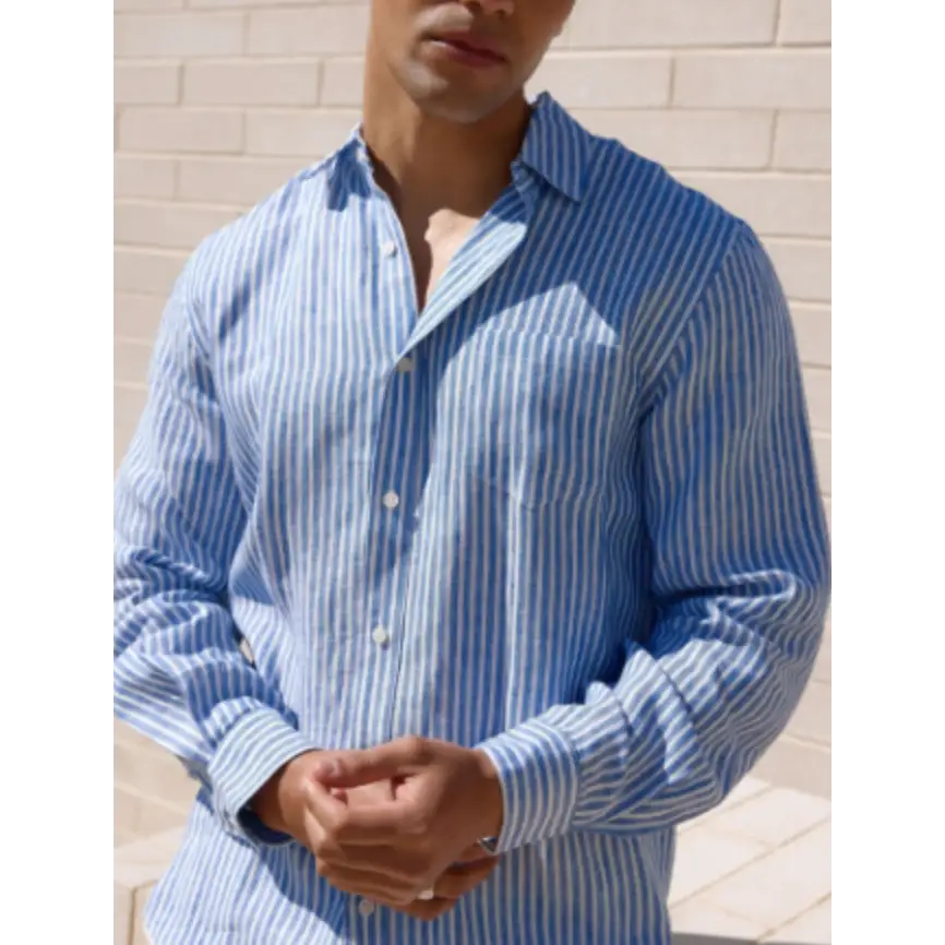 Striped Linen Button-Up Shirt