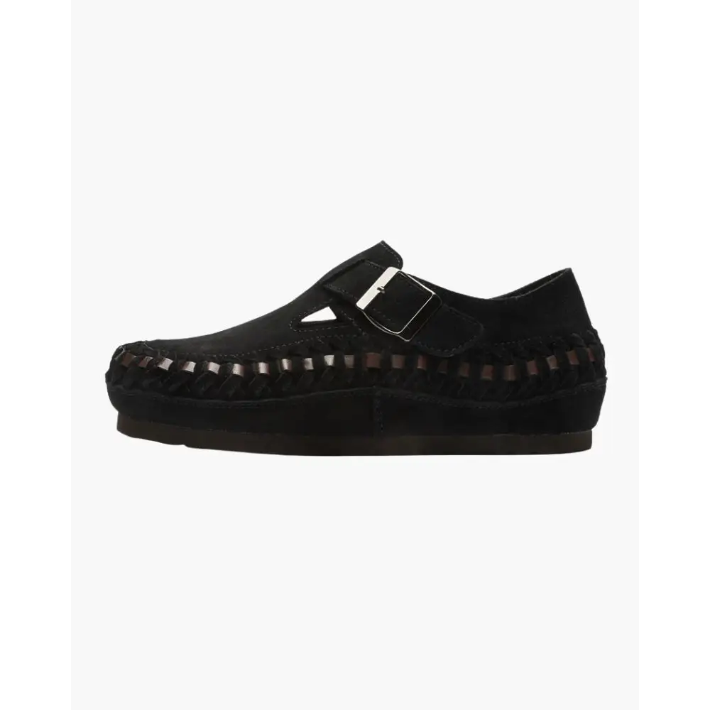 Suede Buckle Clog Shoes - Black / 35