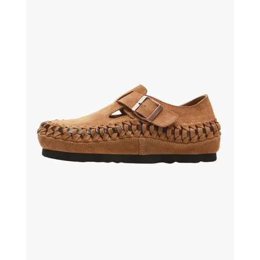 Suede Buckle Clog Shoes - Brown / 35