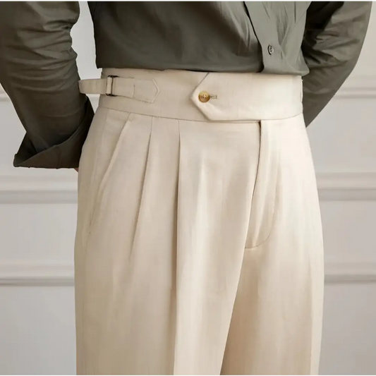 Tailored Linen Blend Trousers - Beige / 29