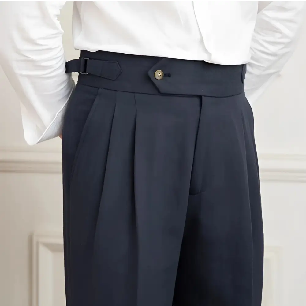 Tailored Linen Blend Trousers - Navy Blue / 29