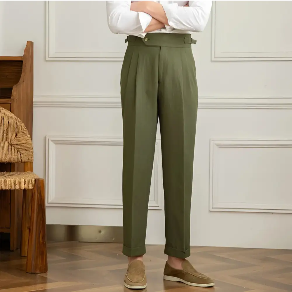 Tailored Linen Blend Trousers - Swamp Green / 29