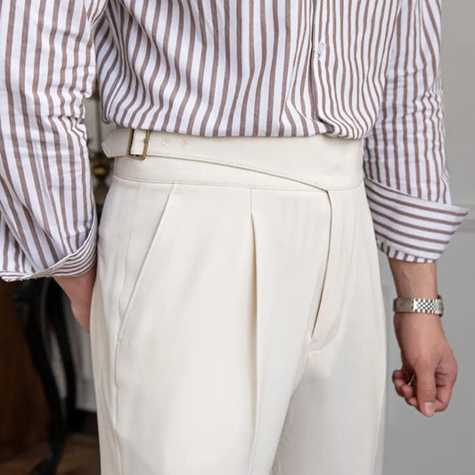 Tailored Pleated Trousers - Cream White / 28