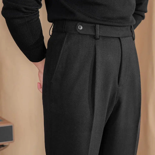 Tailored Wool Pleated Trousers - Black / 28