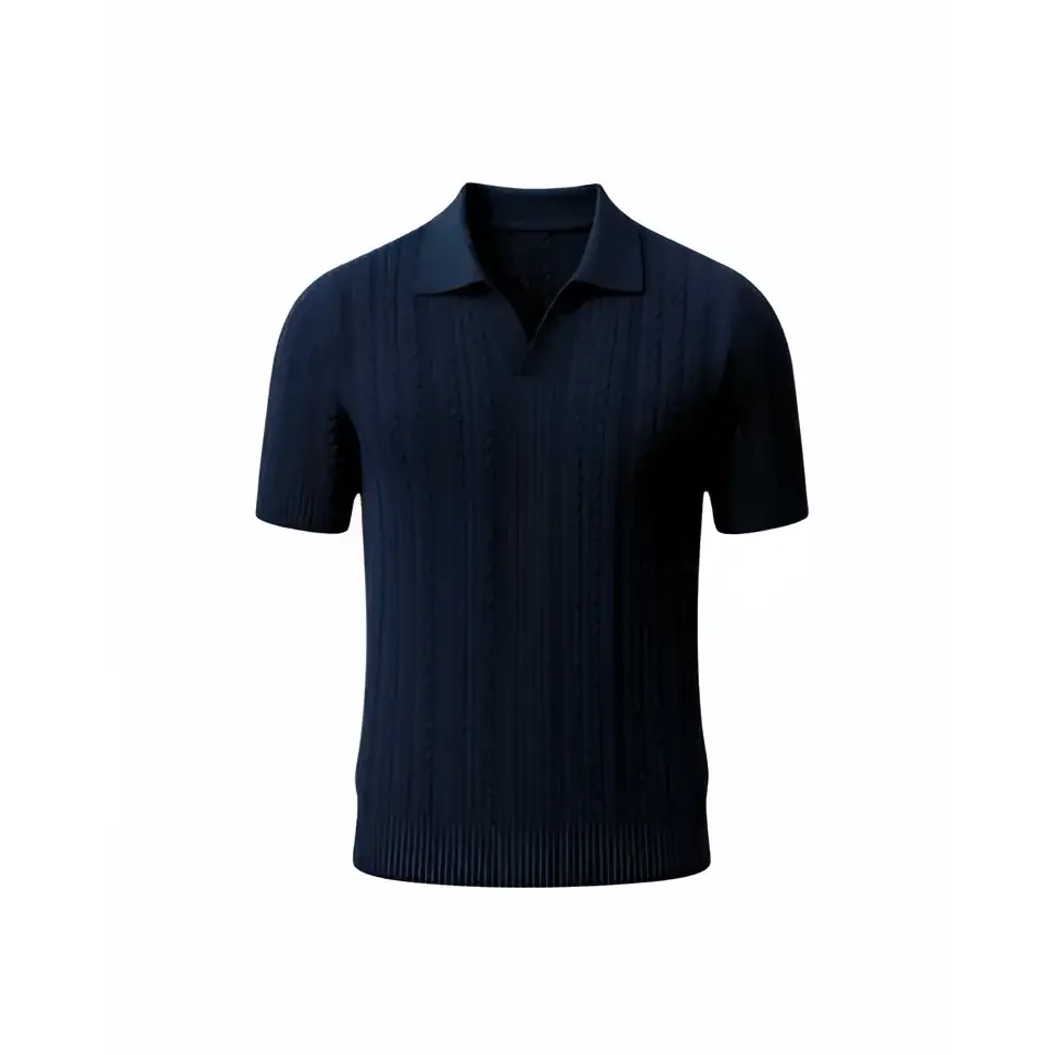 Textured Cable Knit Polo - Navy Blue / S