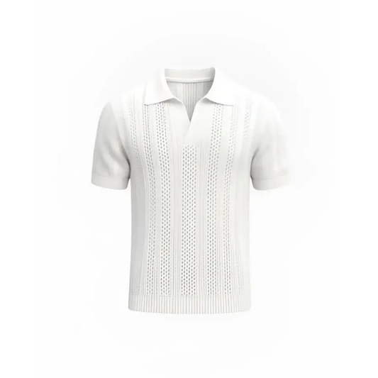 Textured Cable Knit Polo - White / S