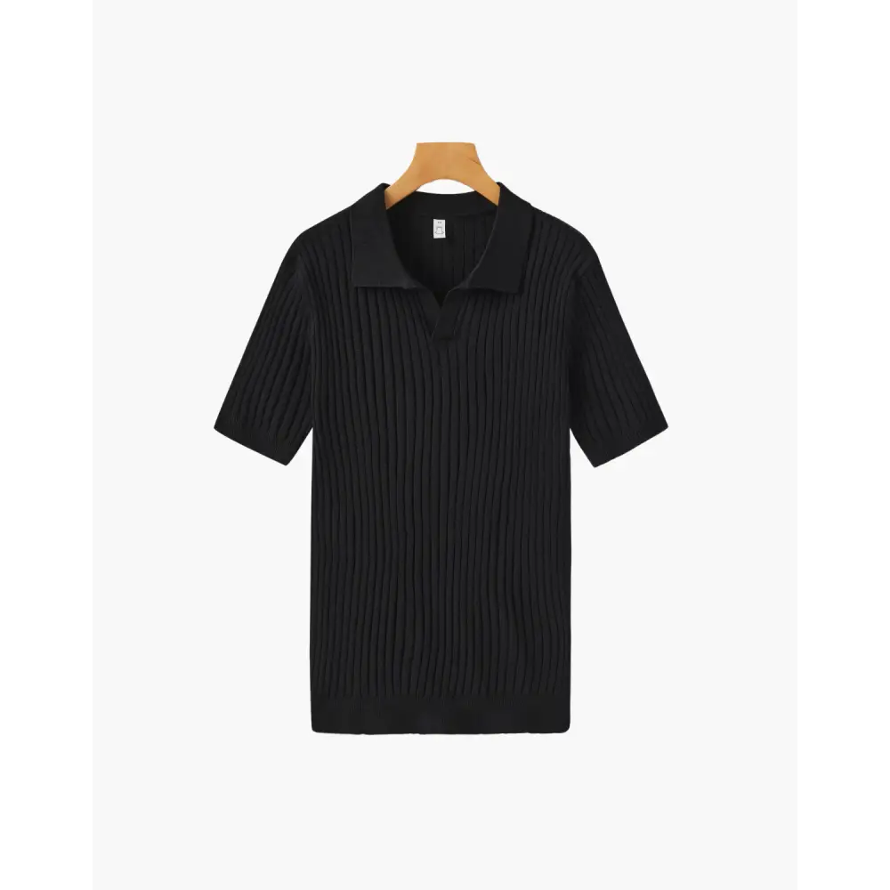 Textured Knit Polo - Black / S