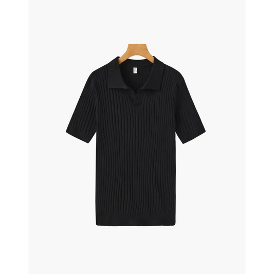 Textured Knit Polo - Black / S