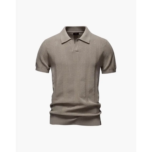 Textured Knit Polo Shirt - Beige / XS