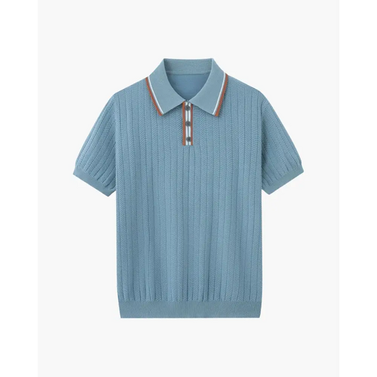 Textured Knit Polo Shirt - Blue Gray / S