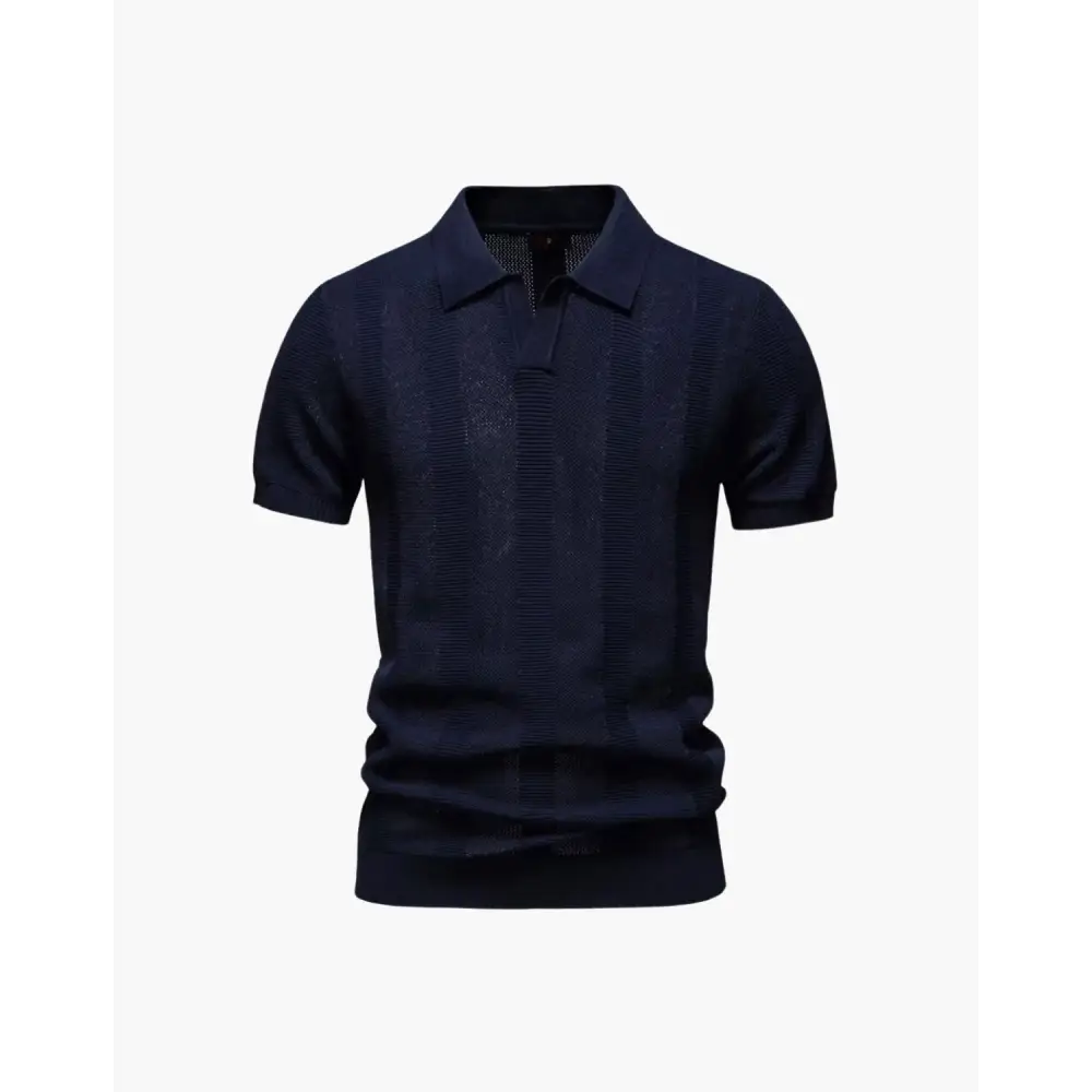 Textured Knit Polo Shirt - Navy / XS