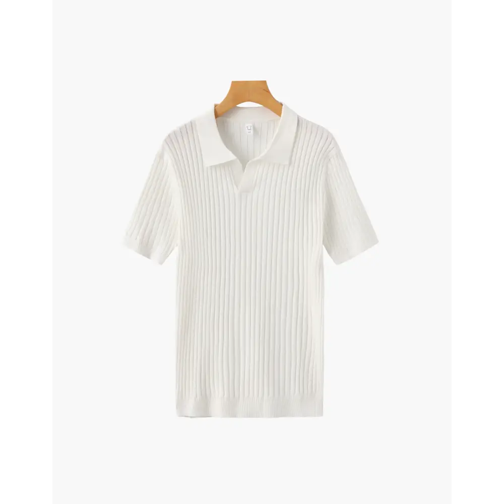 Textured Knit Polo - White / S