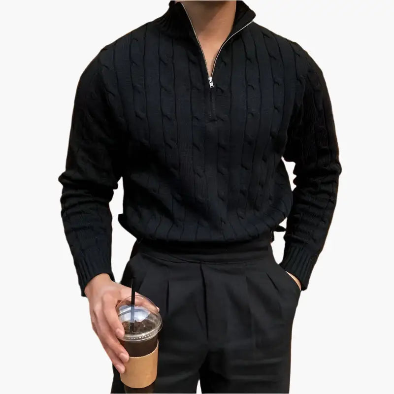 Textured Quarter-Zip Sweater - Black / S