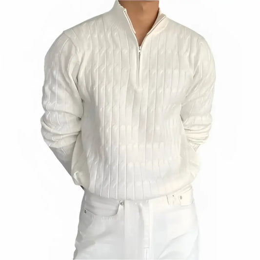 Textured Quarter-Zip Sweater - White / S