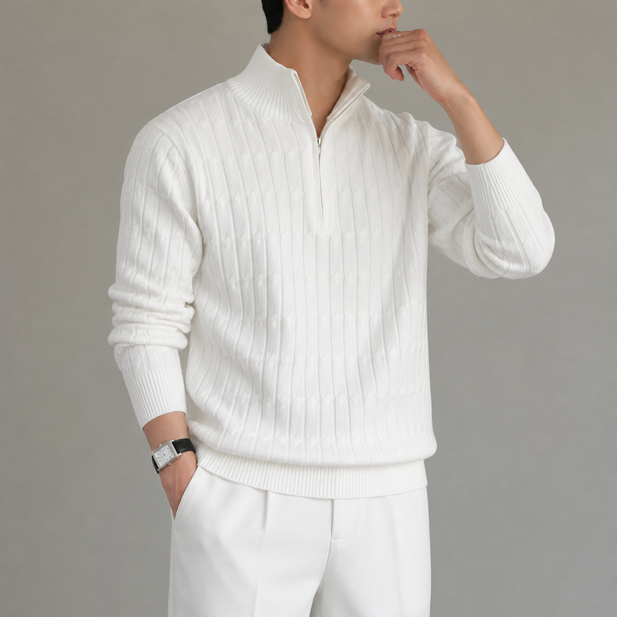 Textured Quarter-Zip Sweater