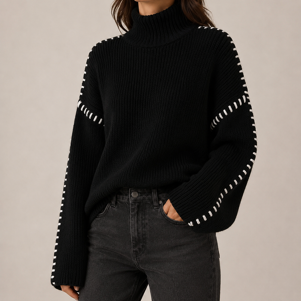 Contrast Stitch Sweater - Black S