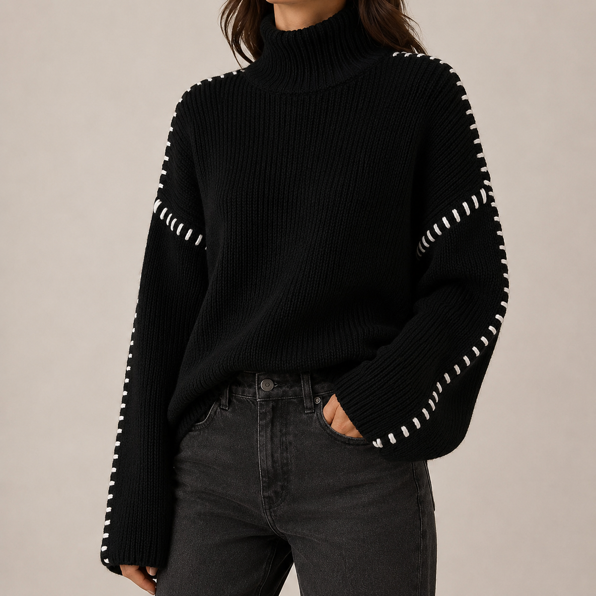 Contrast Stitch Sweater - Black S