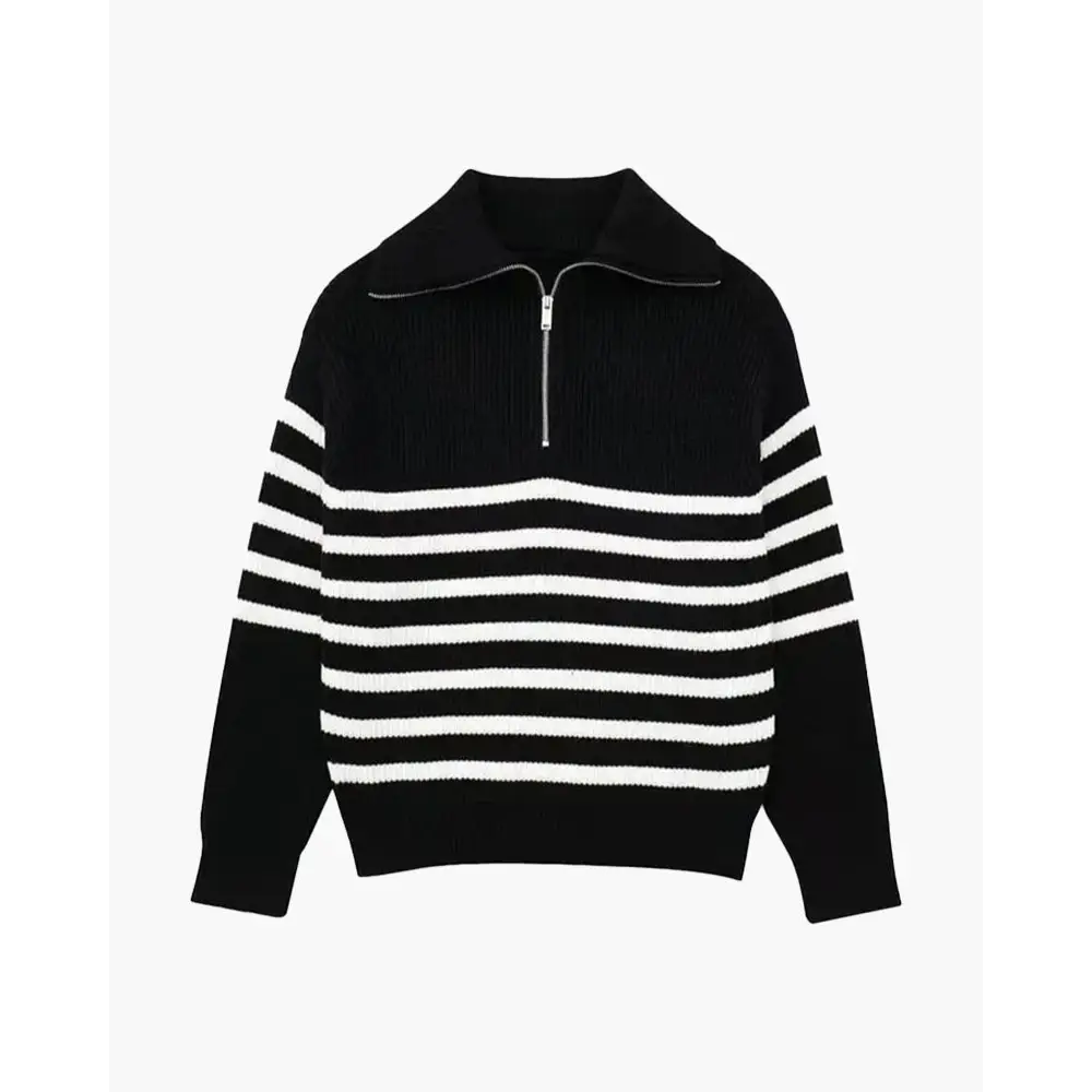 The Mariner Zip Knit - S / Black Striped