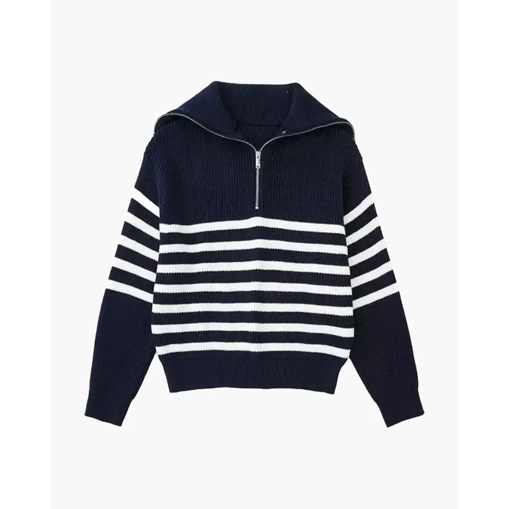 The Mariner Zip Knit - S / Navy Striped