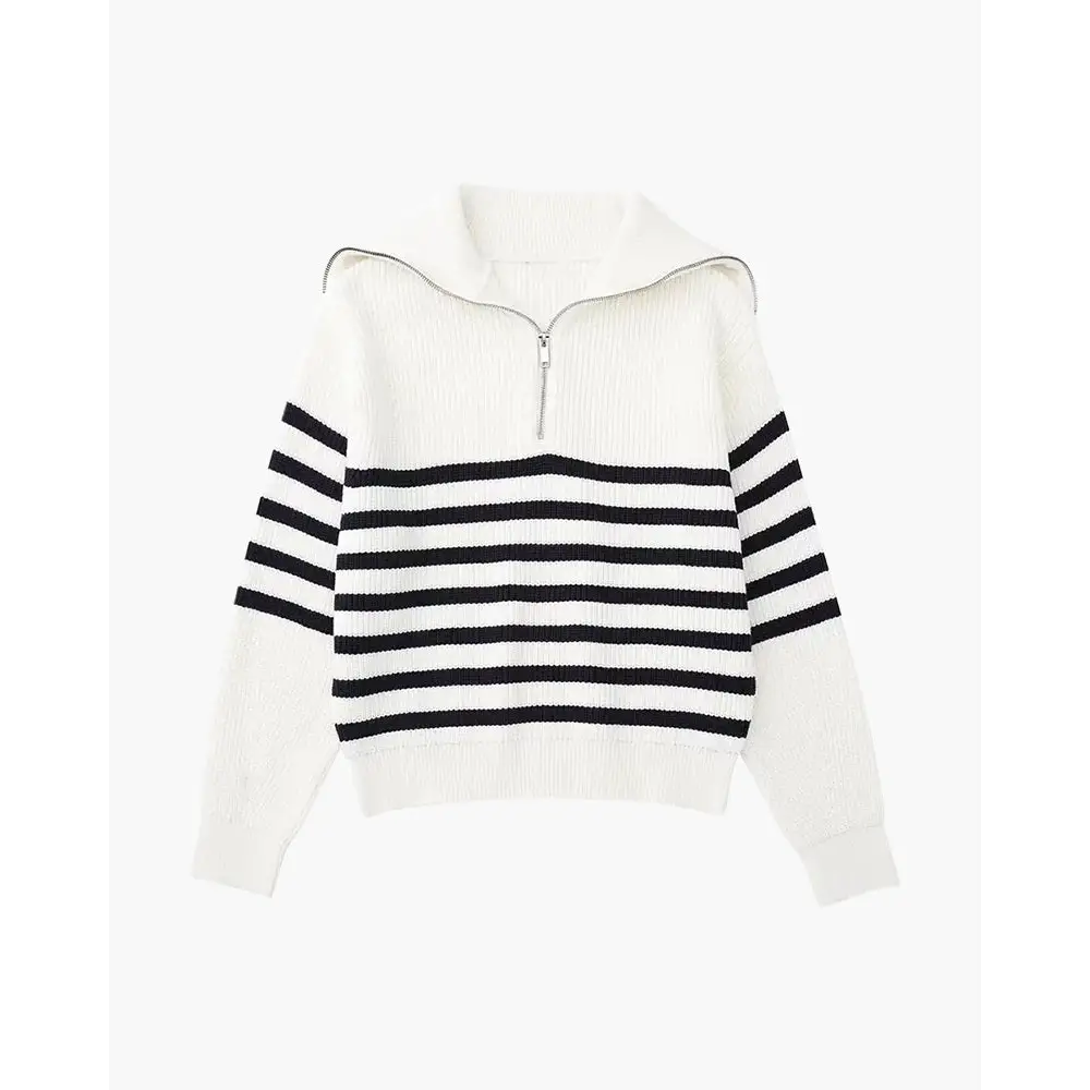 The Mariner Zip Knit - S / White Striped