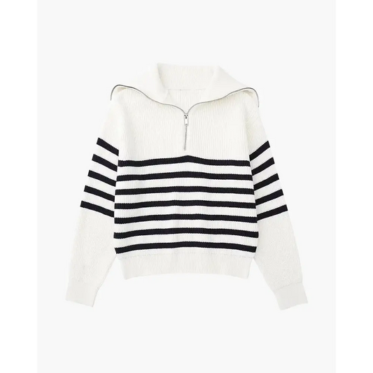 The Mariner Zip Knit - S / White Striped