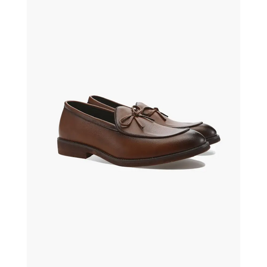 Timeless Bow Tie Leather Loafers - Brown / 38