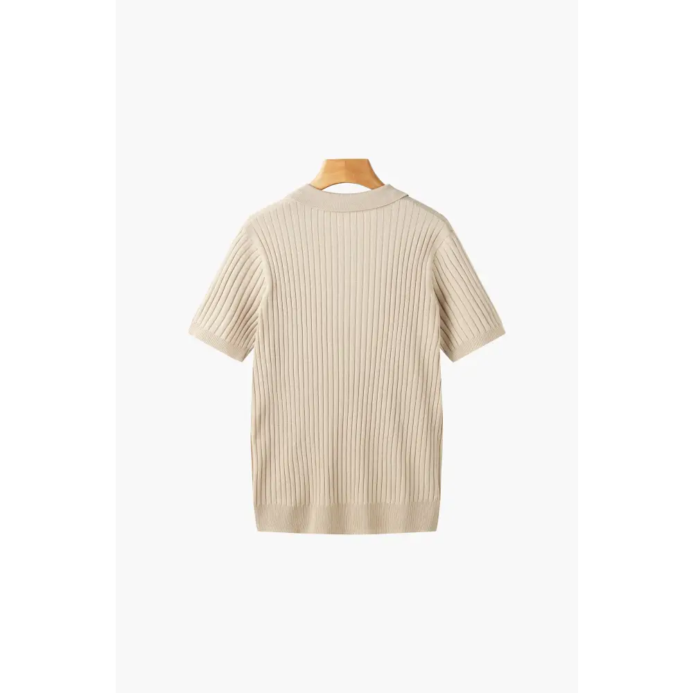 V-Neck Ribbed Knit Polo