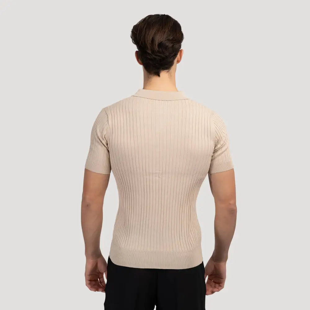 V-Neck Ribbed Knit Polo