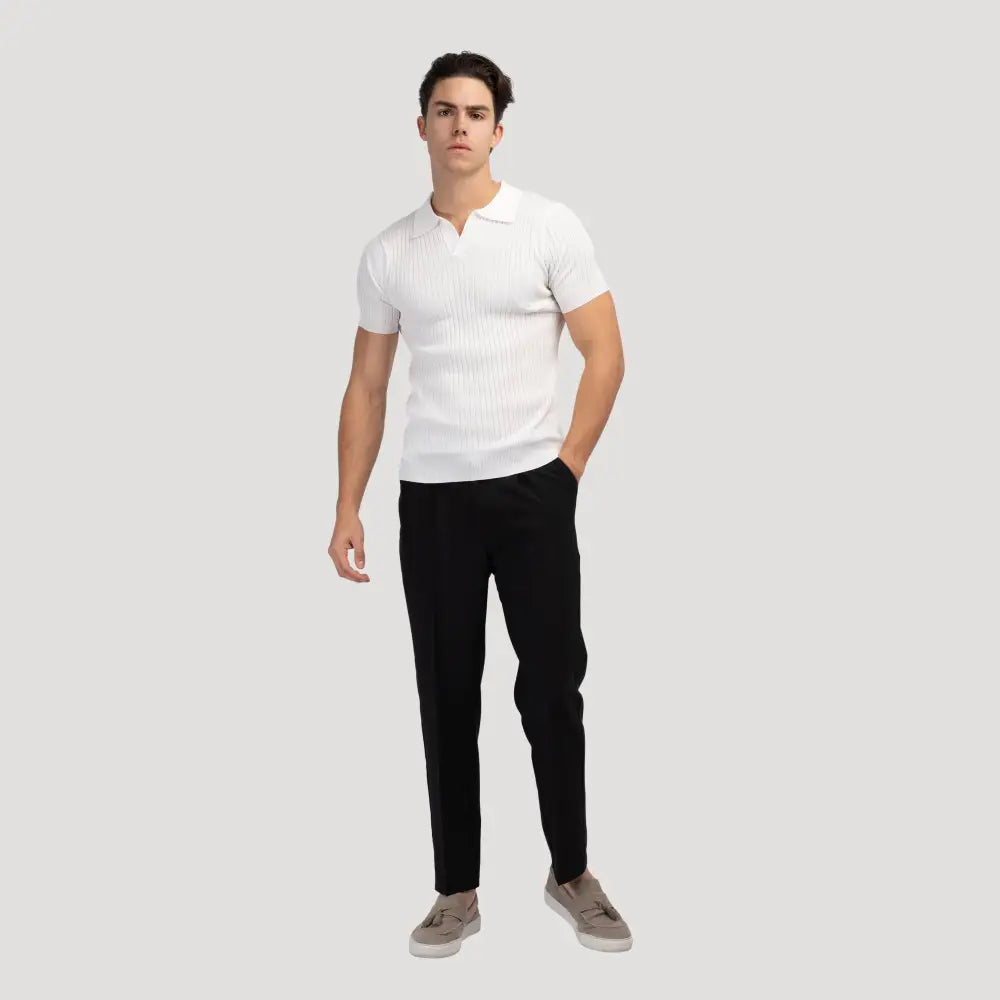 V-Neck Ribbed Knit Polo