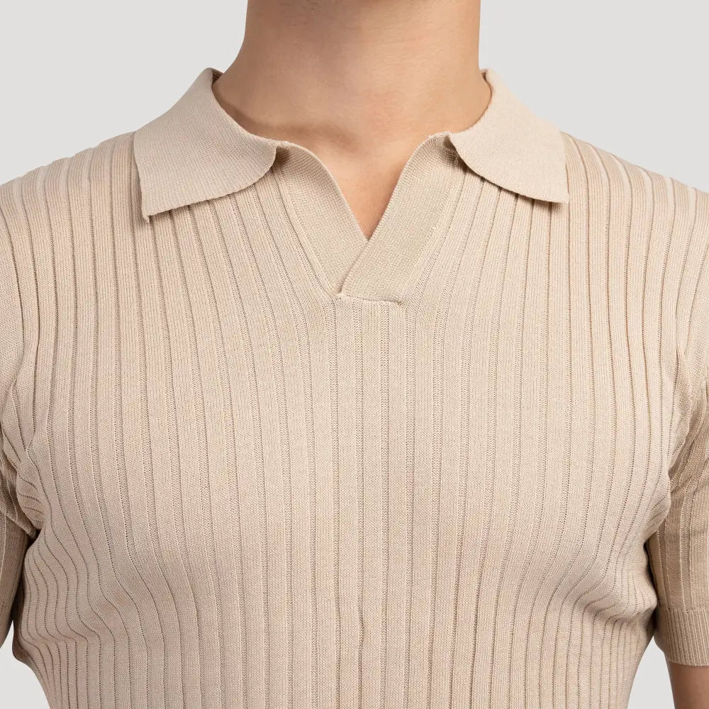 V-Neck Ribbed Knit Polo