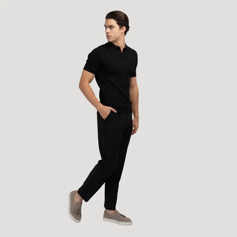 V-Neck Ribbed Knit Polo